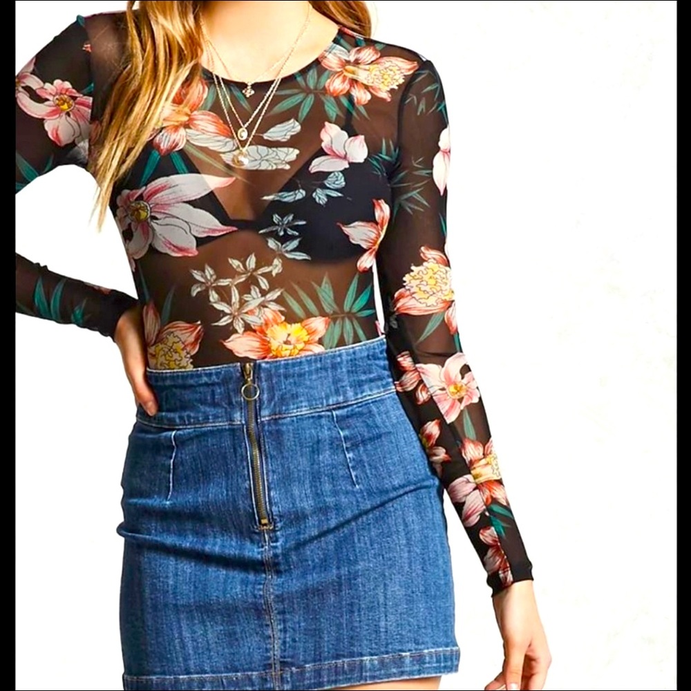 Forever 21 Mesh Floral Bodysuit